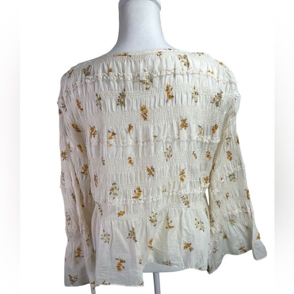 Rebecca Taylor Ines Smocked Blouse Floral Cream Top Size S - Picture 6 of 15